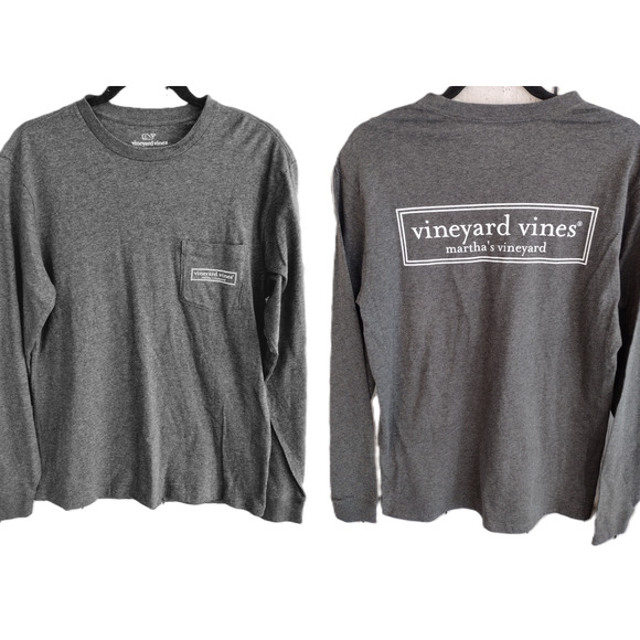 Vineyard Vines Heather Charcoal Gray White Front/Back Logo Long Sleeve T-Shirt - Picture 1 of 8